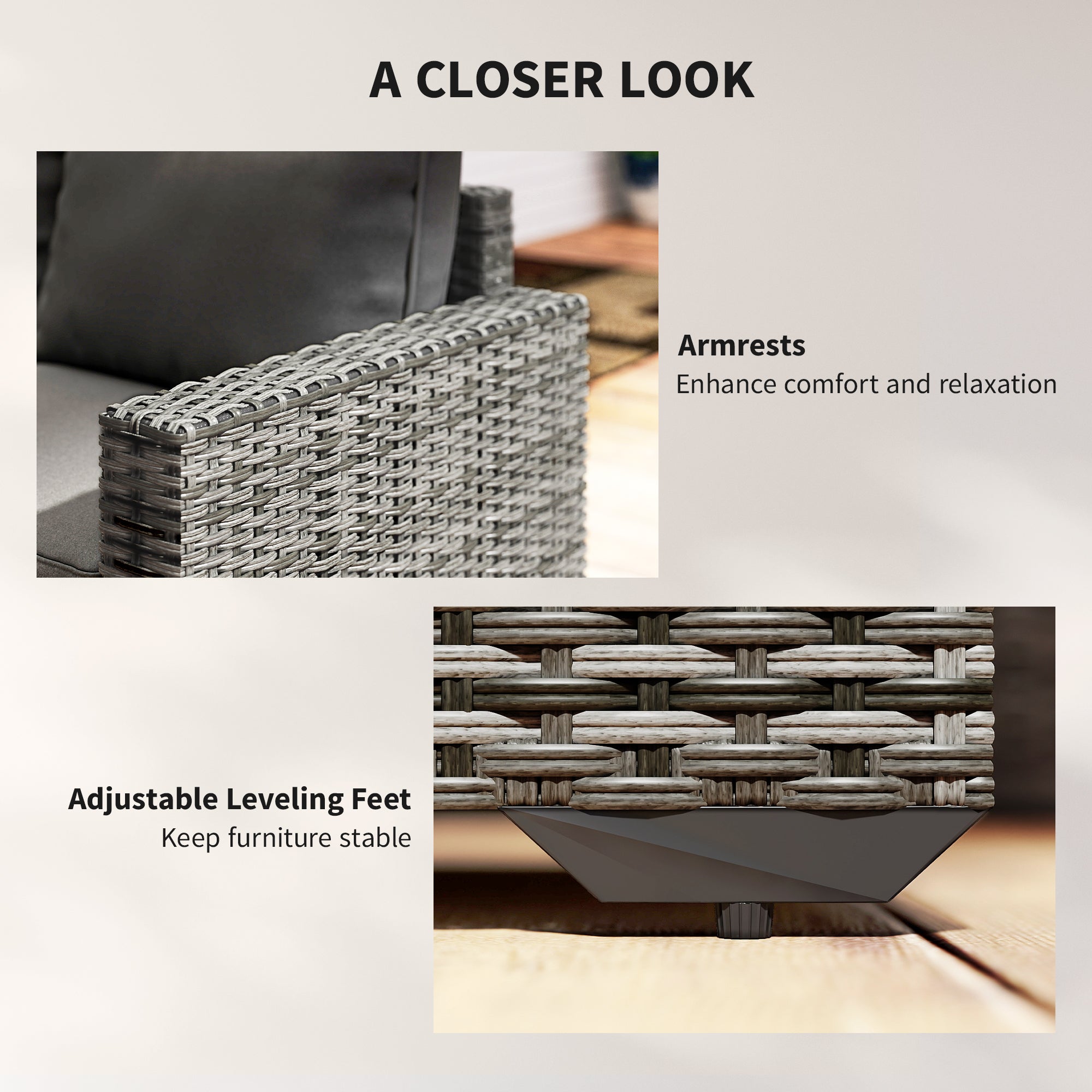 Patio Furniture Set, Cushions, Sofa, Loveseat, Storage Table, Gray