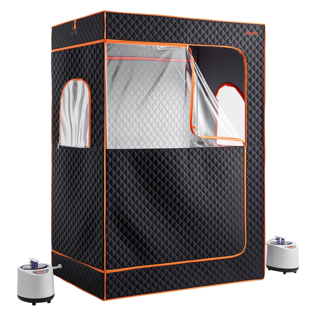 Upgraded Portable Steam Sauna For Home, 2 Person Full Body Home Spa Tent With Steamer & 2 Foldable Chairs & Remote & 2 Essential Oil Boxes,Heavy-Duty Stainless Steel Frame Sauna Box, (Black)