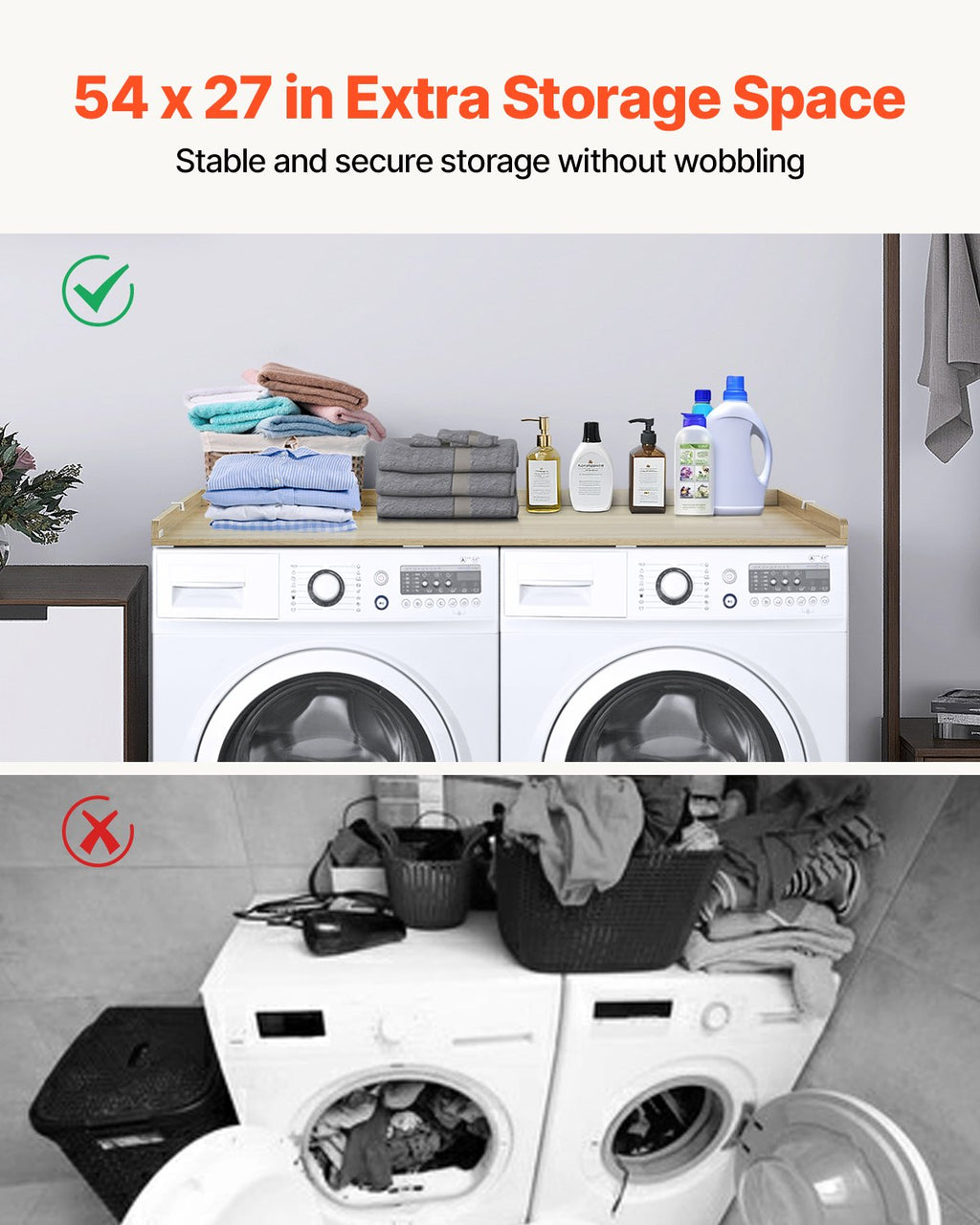 Royxen Laundry Countertop Solid Wood, Countertop For All Front-Loaded Washing Machine And Dryer, Extra Room For Laundry Room, Oak