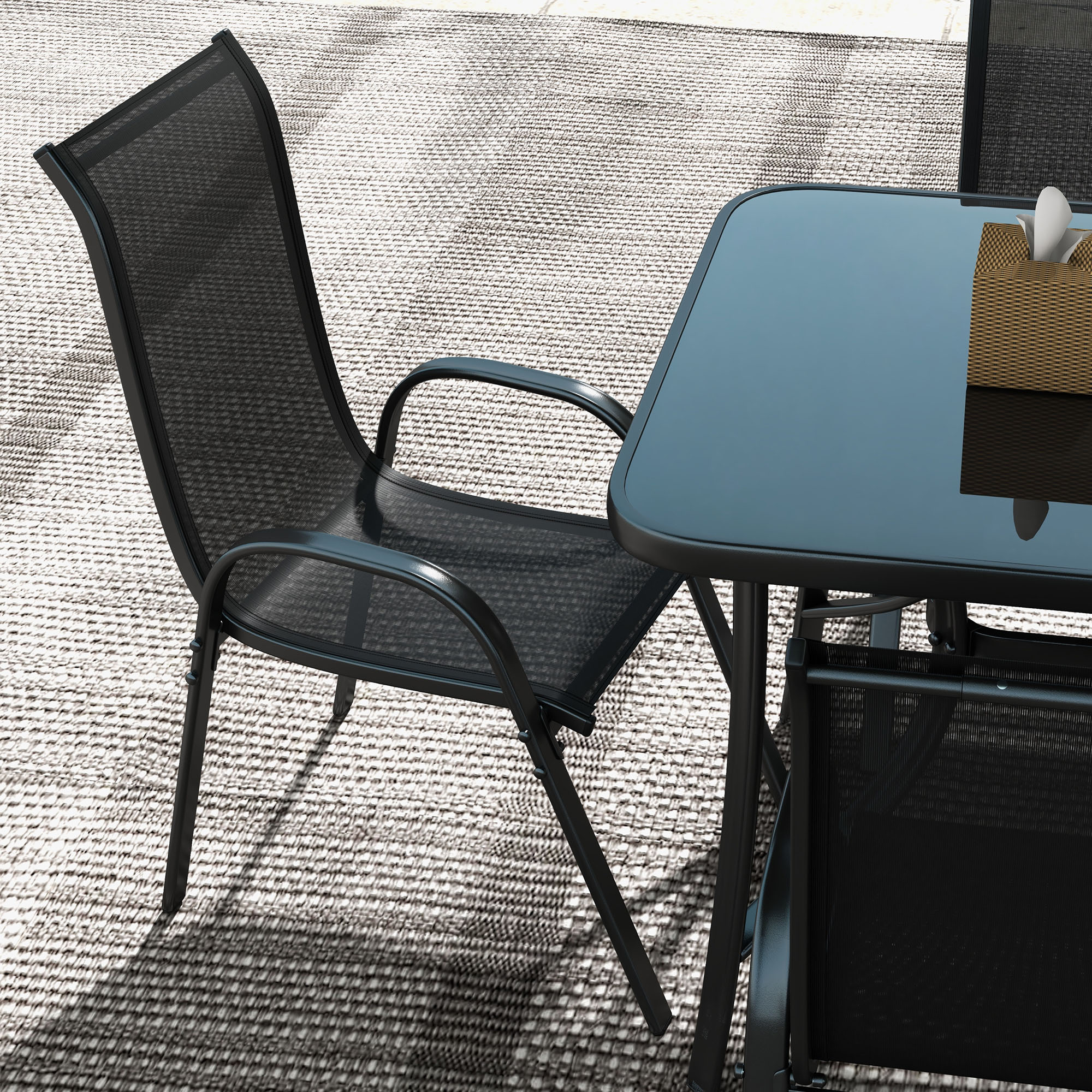 8 Pieces Patio Furniture Set with 9Ft Patio Umbrella, Outdoor Dining Table and Chairs, Black