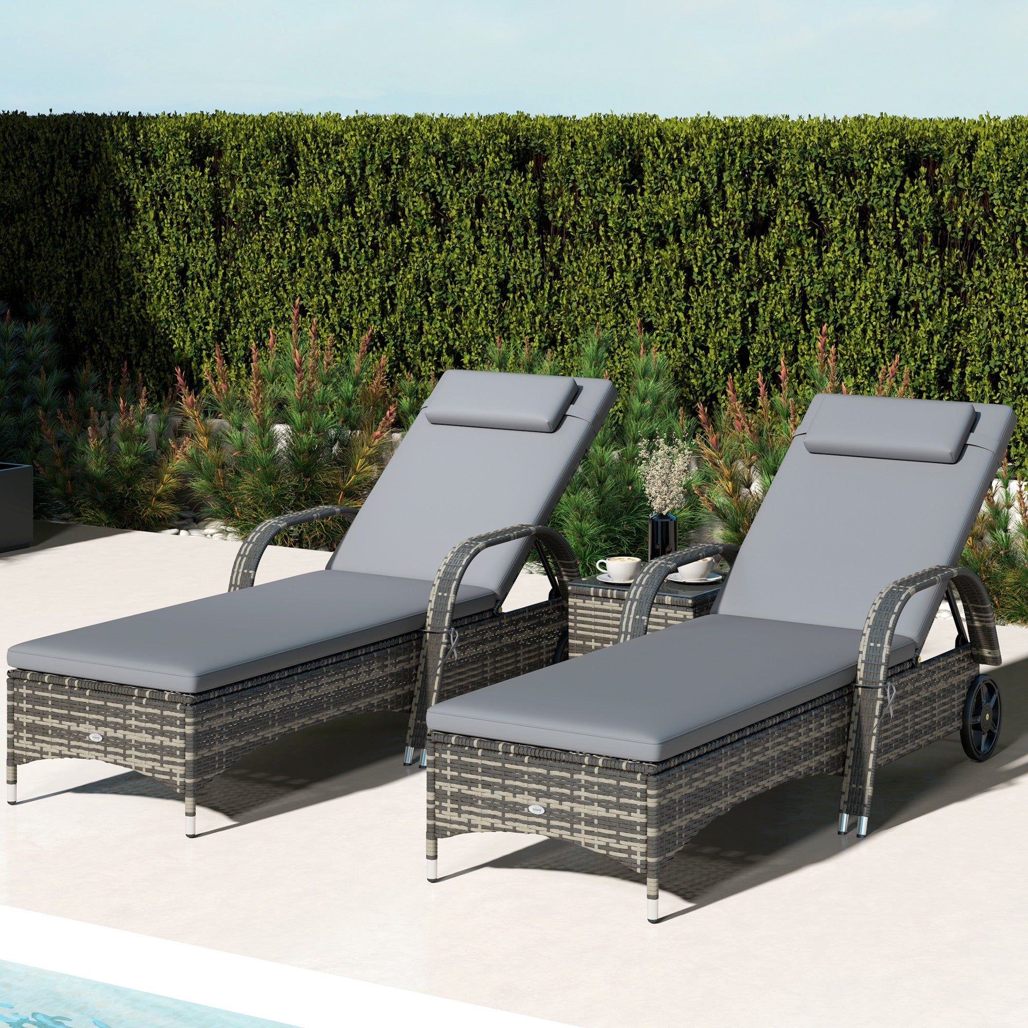 Patio Chaise Lounge Chair Set of 2 with Table