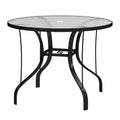 38" Round Patio Table with Umbrella Hole, Tempered Glass Outdoor Dining Table, Black