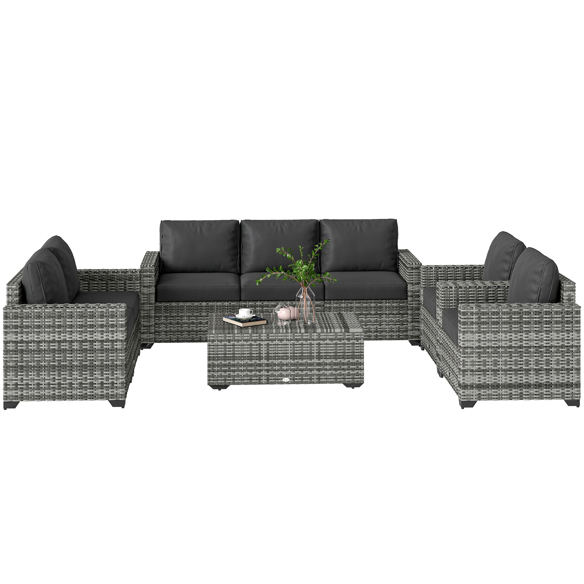 Patio Furniture Set, Cushions, Sofa, Loveseat, Storage Table, Gray