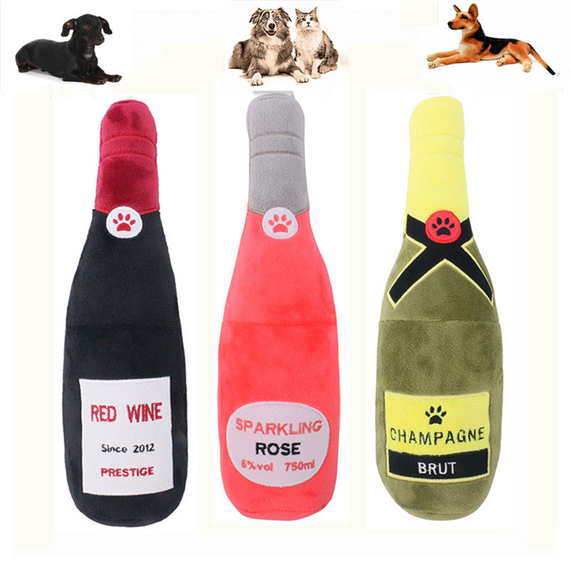 Pet Cats And Dogs Vocal Toys Plush Wine Bottle Chewing Toy