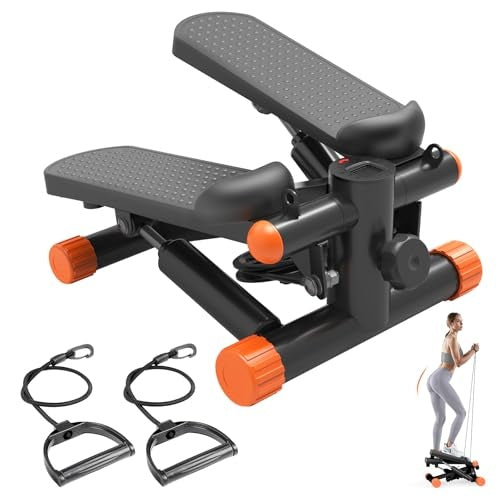 Mini Stepper With Resistance Bands, Portable Full Body Workout Stepper Machine Adjustable Foot Stepper For Fitness