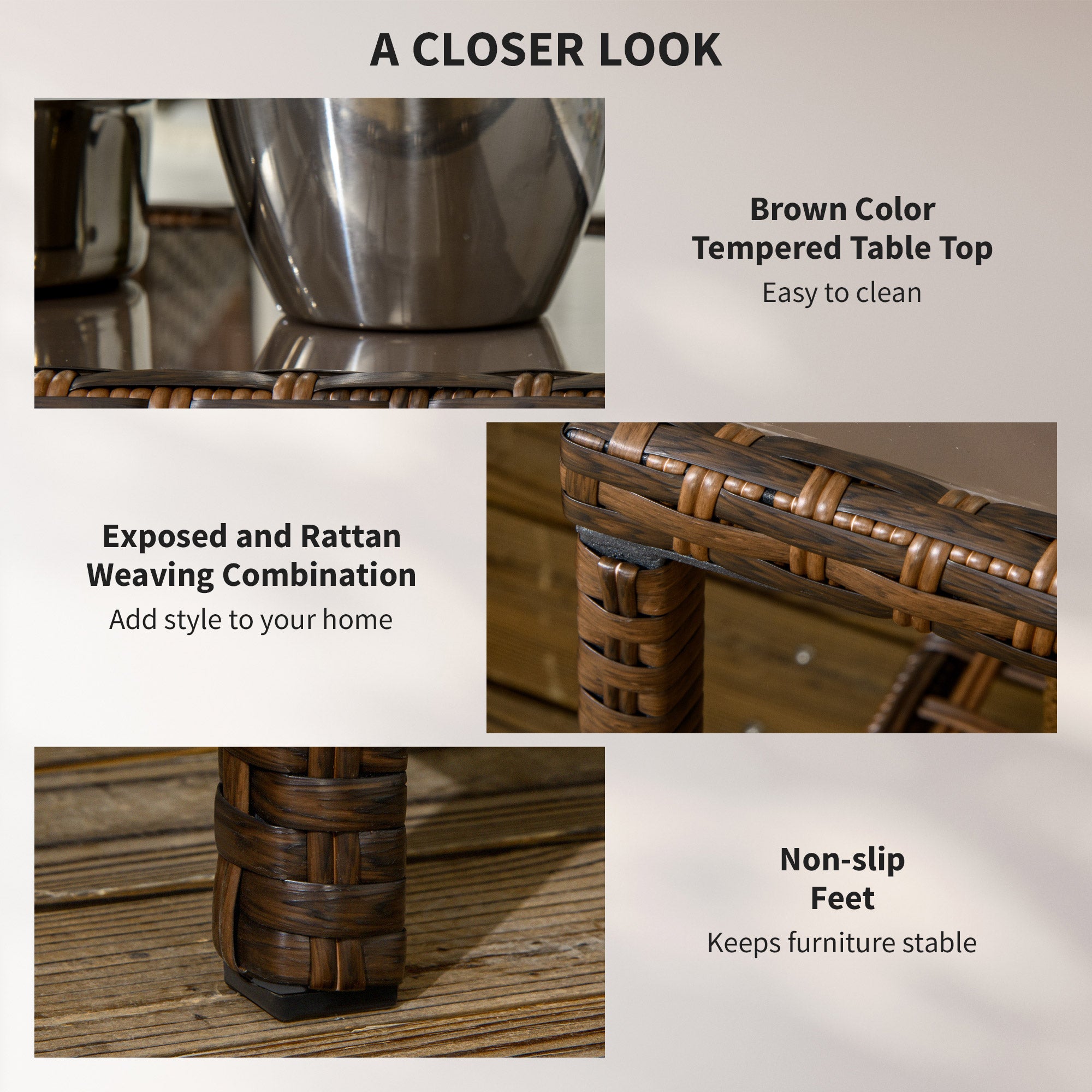 4 Piece Rattan Patio Furniture Set, Conversation Set with Swivel Glider Chairs Table Loveseat for Garden, Patio, Cream