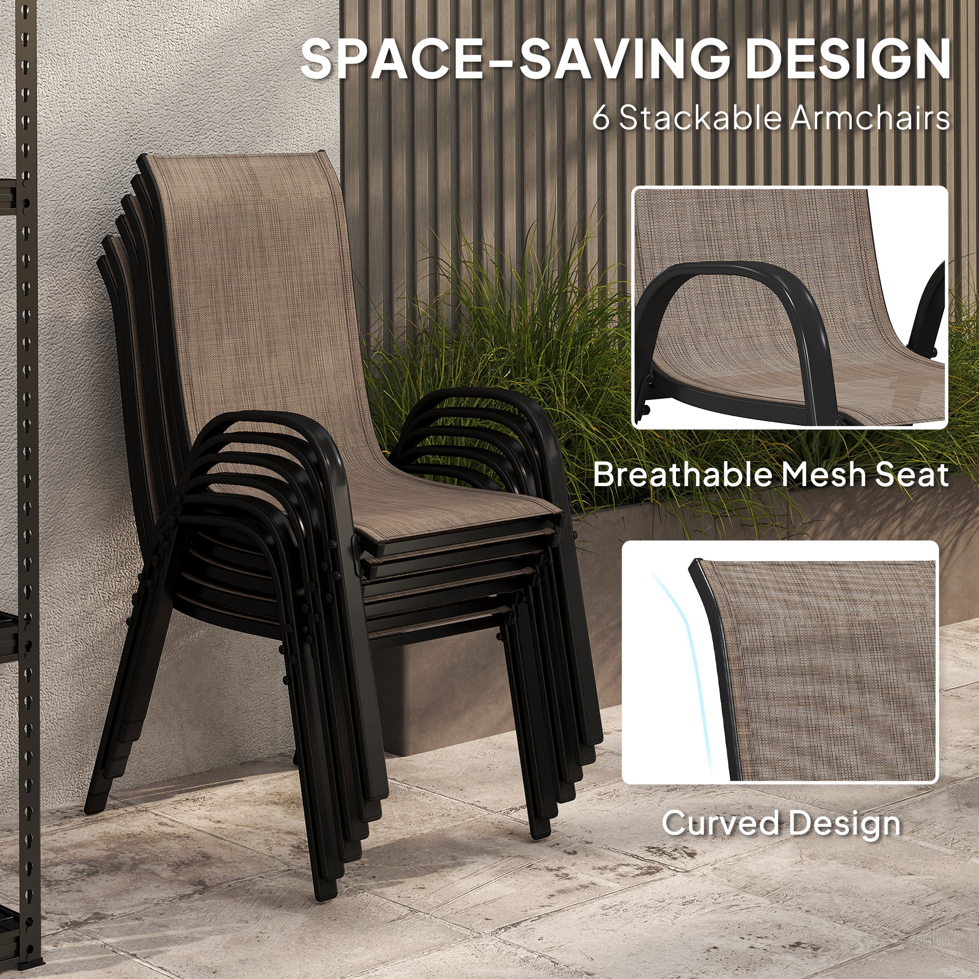 8 Pieces Patio Furniture Set with 9Ft Patio Umbrella, Outdoor Dining Table and Chairs, Light Mixed Brown